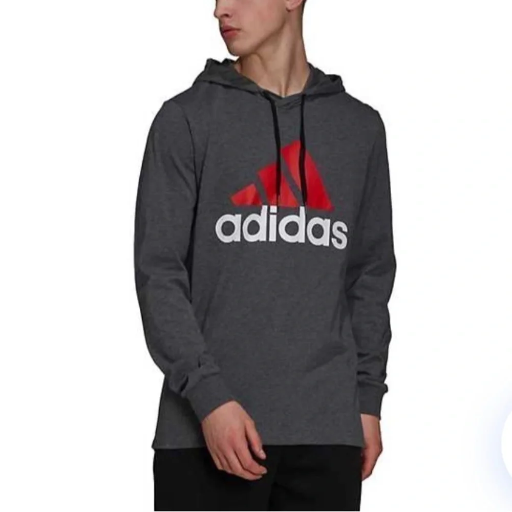 ADIDAS ESSENTIALS PULLOVER HOODIE GRAY HEATHER/SCARLET XL NEW WITH TAGS